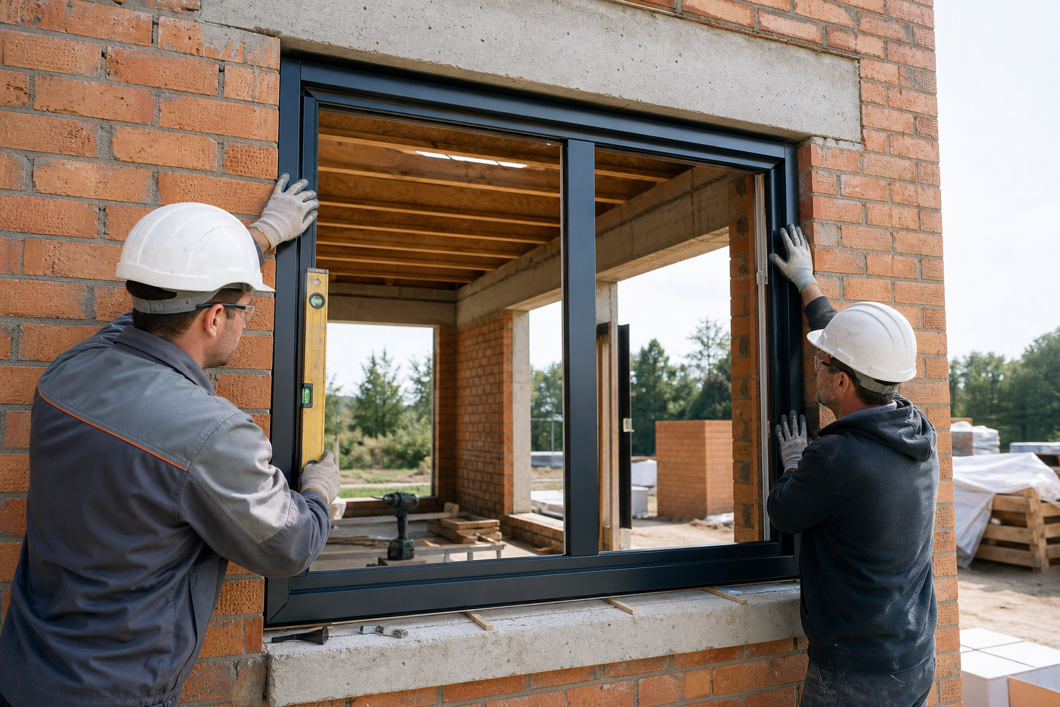 Squadra Infisso durante la posa in opera di un nuovo infisso in un cantiere a Lodi